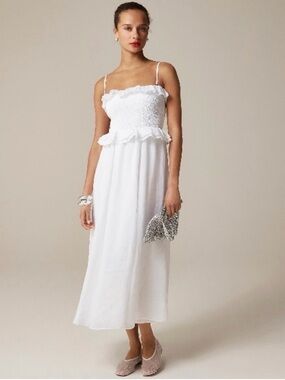 J Crew white smocked maxi dress